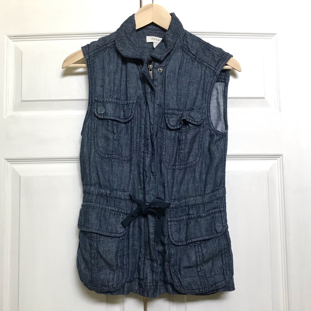 Fossil Chambray Utility Layering Vest